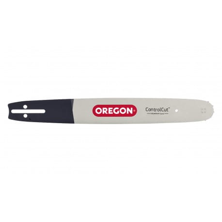 Prowadnica Oregon ControlCut 13/.325 /1,6 mm/56DL, metaliczna, z szarym i czerwonym logo, leżąca poziomo na jasnym tle. Widoczne otwory montażowe oraz gładka powierzchnia. Bez dodatkowych zdobień, skoncentrowana na funkcjonalności.
