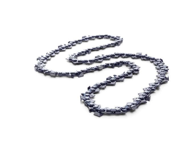 Łańcuch tnący HUSQVARNA o długości 124 DL, grubości .404/1,6 mm, ułożony w złożony sposób na czarnym tle. Widać metalowe ogniwa oraz zęby tnące, z widocznym logo producenta. Produkt przeznaczony do piły łańcuchowej.