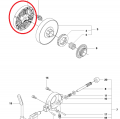 Czarne metalowe sprzęgło do pilarek Husqvarna 555/556/560XP/560XPG/562XP/562XPG, z widocznym mechanizmem i mocowaniami, pokazane na białym tle z góry, zbliżenie na detale.