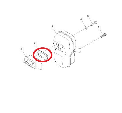 Uszczelka tłumika kosy Husqvarna, płaska, prostokątna. Widoczne miejsce mocowania. Kształt oraz wymiary pasujące do modeli 345FR, 545FR, 545RXT, 545F. Zbliżenie na detale wykończenia. Produkt w kontekście montażu w układzie tłumikowym.