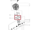 Uszczelka cylindra pilarki Husqvarna 120/125, prostokątna, z materiału uszczelniającego, z czterema mocowaniami, gładka. Na białym tle. Do modeli P340S/P350S Partner.