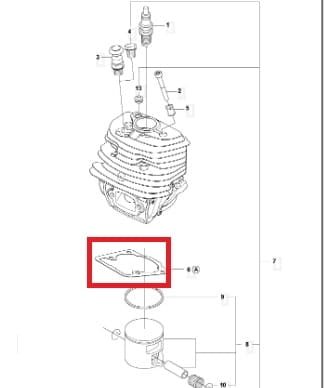Uszczelka cylindra do pilarek Husqvarna 560XP/556/562XP/555, prostokątna, gładka, pokazana poziomo na rysunku technicznym z widocznymi oznaczeniami części.