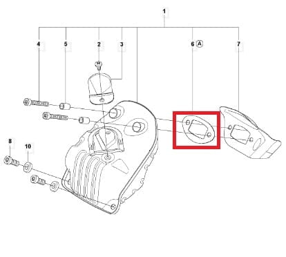 Uszczelka tłumika do pilarek Husqvarna 550XP/550XPG/545, owalna, elastyczna, czarna z nadrukiem numerów, z otworami montażowymi, widoczna z boku na rysunku technicznym.