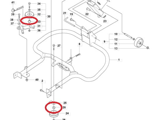 Tuleja R14 PRO/R16/R11/R175 Husqvarna z detalami widocznymi na schemacie montażowym. Element wykonany z metalu, w kształcie cylindrycznym, z wyraźnymi oznaczeniami numerów 25 i 26. Widoczny z boku, w kontekście montażu.