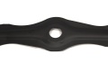Czarny nóż kosiarki Weibang, trwały, aerodynamiczny, z okrągłymi otworami mocującymi. Leży na jednolitym tle. Do kosiarek 49 cm.