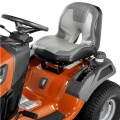 Szelki fotela traktorowego Husqvarna TC 238TX szaro-czarne, z widoczną dźwignią przekładni i teksturowanym siedziskiem, ukazane z boku wraz z elementami sterowania.