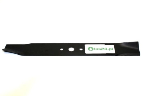 Nóż kosiarki Simplicity Broadmoor o długości 46 cm, czarny, prosty kształt z wycięciem i otworem centralnym. W widocznym miejscu znajduje się biała etykieta z nazwą las24.pl. Ujęcie produktowe z boku na jednolitym tle.