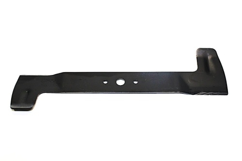 Nóż kosiarki Castel Garden o długości 46,2 cm w kolorze czarnym, wykonany z metalu, o prostym, płaskim kształcie. Widoczny otwór mocujący oraz dwa mniejsze otwory. Produkt leży poziomo na białym tle, bez dodatkowych elementów lub dekoracji.