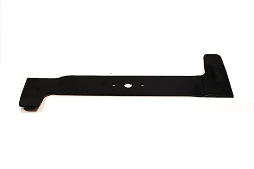 Nóż kosiarki Castel Garden, lewy, o długości 46,2 cm, w kolorze czarnym. Przedmiot leży na jednolitym tle. Widać otwory montażowe oraz prosty, płaski kształt z zaokrąglonym końcem. Produkt wykonany z metalu, matowy wykończenie.