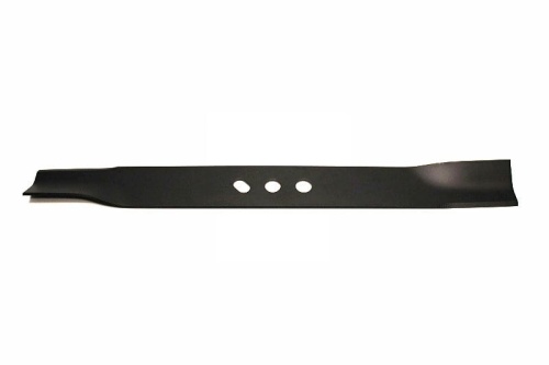 Nóż kosiarki Nac Krysiak Lider Hecht Handy AL480VH-X o długości 48 cm, wykonany z czarnego metalu, prosty, z trzema otworami mocującymi. Zdjęcie ukazuje nóż leżący poziomo na białym tle, prezentując jego kształt i detale konstrukcyjne.