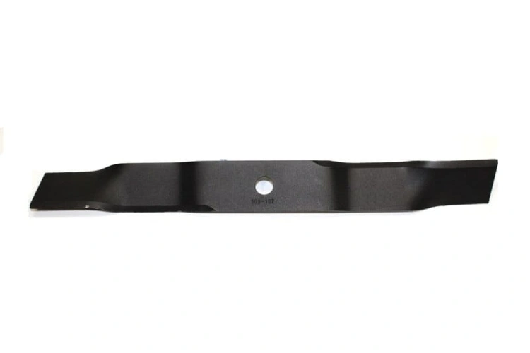 Nóż do kosiarki Alko o długości 51,3 cm w kolorze czarnym, metalowy, z profilowanym brzegiem. Widok frontalny, produkt leżący poziomo, z otworem na mocowanie. Gładka faktura, bez dodatkowych napisów.