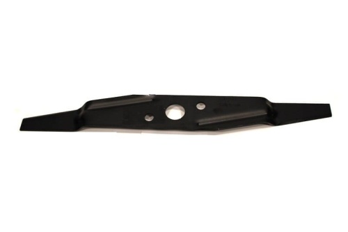 Nóż do kosiarki Honda o długości 52,7 cm, w kształcie prostokątnym, wykonany z czarnego metalu. Widoczne dwa wcięcia po bokach oraz centralne okrągłe otwór. Produkt leży na jasnym tle, co podkreśla jego detale i kształt.
