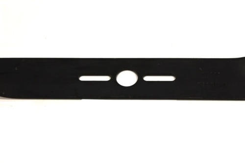 Nóż kosiarki uniwersalny o długości 50,8 cm, wykonany z czarnego metalu. Z przodu widoczne są otwory montażowe oraz gładka, prostokątna krawędź ostrza. Produkt leży poziomo na białym tle.