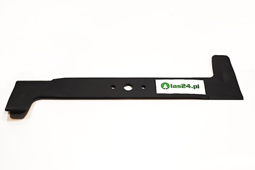 Nóż kosiarki Alko o długości 50,7 cm, w kolorze czarnym, z logo oraz napisem na białej etykiecie. Ukazany z boku, leżący na białym tle, z widocznymi otworami mocującymi. Produkt metalowy, prostokątny, bez dodatkowych zdobień.