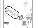 Koło linowe do pilarki Husqvarna 450e, o okrągłym kształcie, metalowej fakturze. Widoczne detale montażowe oraz logo Husqvarna. Produkt prezentowany z boku, na jednolitym tle, z otwartymi elementami związanymi z jego funkcją.