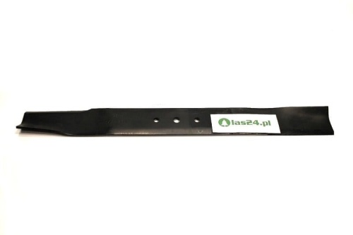 Nóż kosiarki MTD o długości 50.8 cm, wykonany z ciemnego metalu, z trzema otworami montażowymi. Ujęcie frontalne na białym tle, ukazujące prosty, wytrzymały kształt noża bez dodatkowych zdobień czy napisów. Widoczny logo na naklejce.