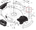 Adapter do kosiarki Husqvarna LC 356AWD i LC 356V, widok z góry na wirnik z numerami części, otworem montażowym, metalowymi elementami, nakrętkami i śrubami na białym tle podkreślającym szczegóły.