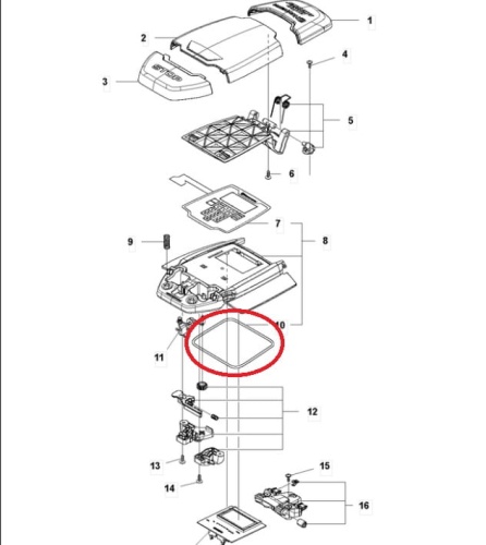Uszczelka ekranu robota koszącego, o kwadratowym kształcie, wykonana z elastycznego materiału. Zbliżenie na detal, uwidaczniające wyraźne krawędzie. Element w kolorze czarnym, przeznaczony do modeli Automower 420, 430X, 450X Husqvarna.
