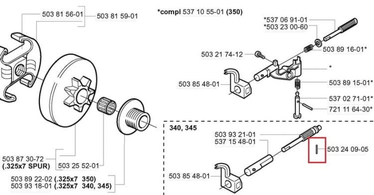 Sworzeń łożyska igiełkowego do pilarek Husqvarna 340, 350, 435, 440, 445, 450. Metalowy, cylindryczny, gładki, długość około 2,5 cm, widoczny z boku na białym tle.