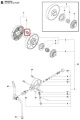 Sprężyna sprzęgła do pilarek Husqvarna 560XP/XPG, 562XP/XPG, 555, 556, metalowy element w czerwonym obramowaniu, widok boczny na tle ułatwiającym identyfikację.