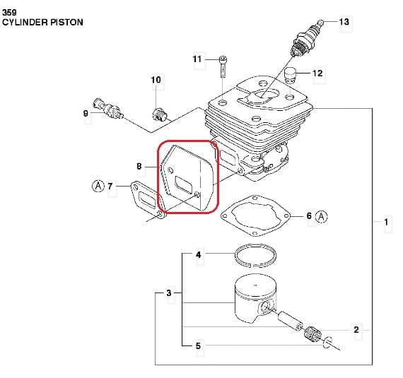 Osłona termiczna do pilarki Husqvarna 357XP, 359 na jasnym tle, widoczna z boku. Element w kształcie prostokąta, wykonany z metalu z otworem i wyraźnymi krawędziami. Umożliwia ochronę i wentylację silnika, istotny detal podczas montażu.