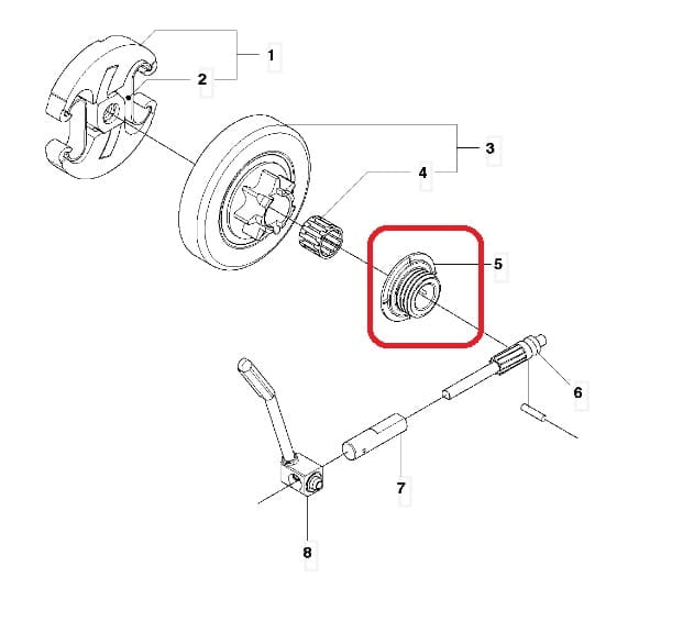 Ślimak pompy oleju do pilarki Husqvarna 340/340E/345E/450, z metaliczną teksturą i okrągłym kształtem, widoczny na jasnym tle, z detalami i szwami, podkreślony czerwoną ramką.