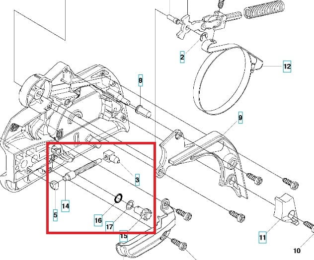 Tuleja naprawcza Husqvarna, metalowy prostokątny element z gwintami, widoczny z boku przy montażu z innymi częściami, z o-ringiem i mocowaniami na białym tle.
