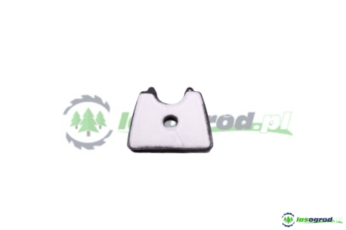 Filtr powietrza dmuchawy Husqvarna 125BVX w kolorze białym z czarnymi akcentami. Produkt o prostokątnym kształcie z wycięciem pośrodku, widoczny na jednolitym tle. Ujęcie frontalne ukazuje szczegóły konstrukcji i kształtu filtra.