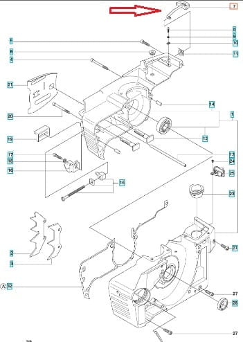 Dźwignia ssania do pilarki Husqvarna 61/268/272XP, prostokątna, z tworzywa, widoczna przy górnym rogu rysunku technicznego, bez dodatkowych detali czy napisów.