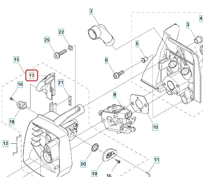 Dźwignia ssania do wykaszarki Husqvarna 135R, ciemnoszara, plastikowa, widok z boku, pozioma, z detalami mocowania i numerem katalogowym, na białym tle.