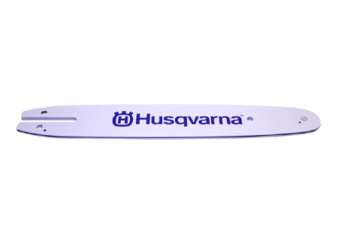 Prowadnica Husqvarna 10, 1/4, 1.3mm, 58DL w kolorze białym z niebieskim logotypem. Produkt leży poziomo, z widocznymi otworami montażowymi na obu końcach, gładką powierzchnią i prostokątnym kształtem. Idealna do pił łańcuchowych.