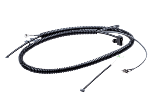 Wiązka sterownicza do Husqvarna 333R/535RX/135R/336FR, czarna, spiralnie ułożona, z metalowymi końcówkami. Widoczny element mocujący, kilka cienkich przewodów. Całość leży na jasnym tle, w ujęciu frontalnym.