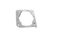 Uszczelka cylindra pilarki Husqvarna 340/353/350/346XP w kolorze srebrnym, wykonana z metalu. Widok z boku, leżąca na białym tle. Okrągły kształt z wycięciami i czterema otworami montażowymi; jednolita tekstura, brak napisów.