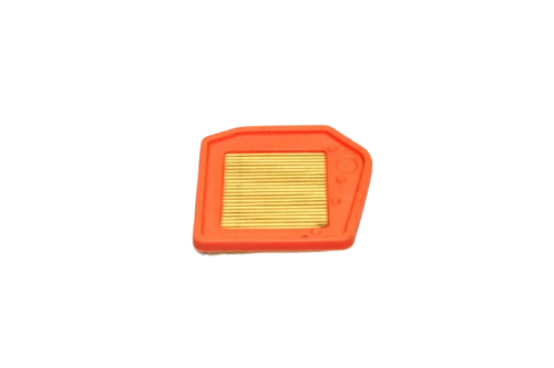 Filtr powietrza do wykaszarek Stihl FS120/200/250/300/350. Ma prostokątny kształt, z czerwonym plastikiem i złotymi, prostymi żeberkami wypełniającymi. Widoczny jest detal mocowania z boku. Produkt leży płasko na jasnym tle.