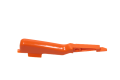 Pomarańczowa blokada dźwigni gazu wykaszarki 325R z tworzywa, o prostym kształcie i gładkiej fakturze, ułożona poziomo, pokazująca mechanizm mocowania, do precyzyjnego użytku w narzędziach ogrodowych.
