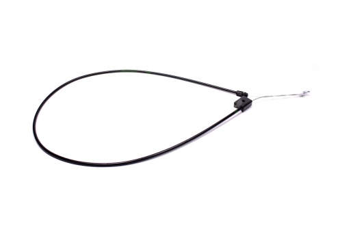 Czarna linka hamulca do kosiarki Husqvarna LC348V z metalowym zakończeniem i tworzywowym uchwytem, zwinięta na białym tle, z widocznym mocowaniem. Długość dostosowana do kosiarki.