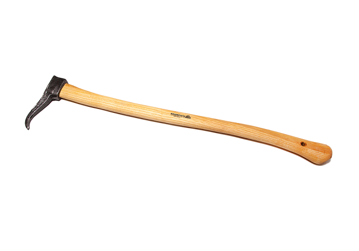 Capina kuta 0,6 kg z trzonkiem z jesionu o długości 80 cm, widoczna z boku. Narzędzie ma metalową głowicę z wygiętym końcem, drewniany trzonek z naturalną fakturą. Produkt na białym tle, dobrze widoczny, bez dodatkowych elementów.