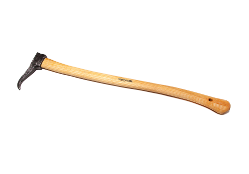 Capina kuta 0,6 kg z trzonkiem z jesionu o długości 80 cm, widoczna z boku. Narzędzie ma metalową głowicę z wygiętym końcem, drewniany trzonek z naturalną fakturą. Produkt na białym tle, dobrze widoczny, bez dodatkowych elementów.