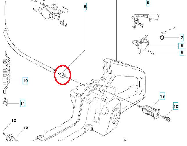 Odpowietrznik paliwa do Husqvarna 346XP, szary, syntetyczny, okrągły, mały, umieszczony na korpusie, zbliżenie na szczegóły konstrukcji.