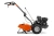 Kultywator TR 348 Husqvarna w kolorze pomarańczowym, z silnikiem w obudowie czarnej. Ujęcie z boku, pokazujące dużą oponę z metalowym osprzętem. Widoczne elementy sterujące na uchwycie. Solidna konstrukcja, przystosowana do pracy w ogrodzie.