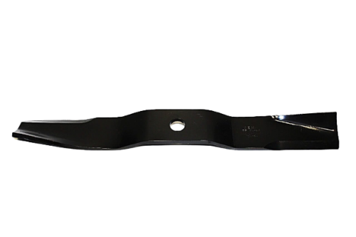 Nóż do kosiarki Kubota o długości 42 cm, wykonany z metalowego materiału, w kolorze czarnym. Prezentowany w pozycji poziomej, z widocznym otworem montażowym, pod kątem ukazującym spłaszczoną i lekko zakrzywioną krawędź tnącą.