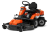 Rider R 320X AWD Husqvarna w kolorze pomarańczowym z czarnym siedziskiem. Z przodu widać szeroką, okrągłą końcówkę do koszenia trawnika. Produkt ustawiony na kołach, prezentowany z boku, ukazując panel sterujący z wyświetlaczem.