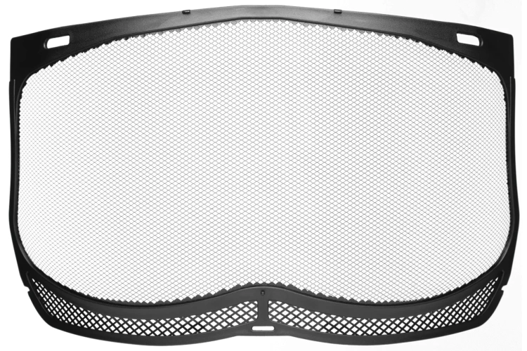 Ochronniki twarzy siatka Ultravision Husqvarna o szczelnej, czarnej ramie, wykonane z przezroczystej siatki. Ujęcie frontalne, produkt leży na białym tle. Wizualizuje kluczowe cechy ochronne, idealne do zastosowań w pracy lub ogrodnictwie.
