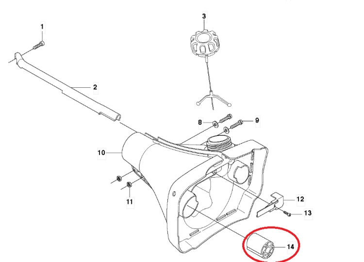 Amortyzator kosy 343FR/545FXT w zbliżeniu, pokazany w poziomej pozycji. Widoczne detale: metalowy element w kolorze szarym o cylindrycznym kształcie z gwintem. Całość na prostym białym tle, umożliwiającym łatwe dostrzeganie szczegółów.