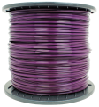 Linka tnąca o średnicy 3,0 mm i długości 240 m, nawinięta na czarną szpulę. Wykonana z wytrzymałego materiału, ma intensywny fioletowy kolor. Ujęcie z boku, ukazujące zwiniętą formę linki, w domowym otoczeniu na jednolitym tle.