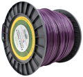 Linka tnąca o średnicy 3,0 mm i długości 240 m, w kolorze fioletowym, umieszczona na czarnej szpulce. Widok z boku, na prostej powierzchni. Etykieta z nazwą produktu oraz podstawowymi informacjami, czytelna, umieszczona na szpulce.