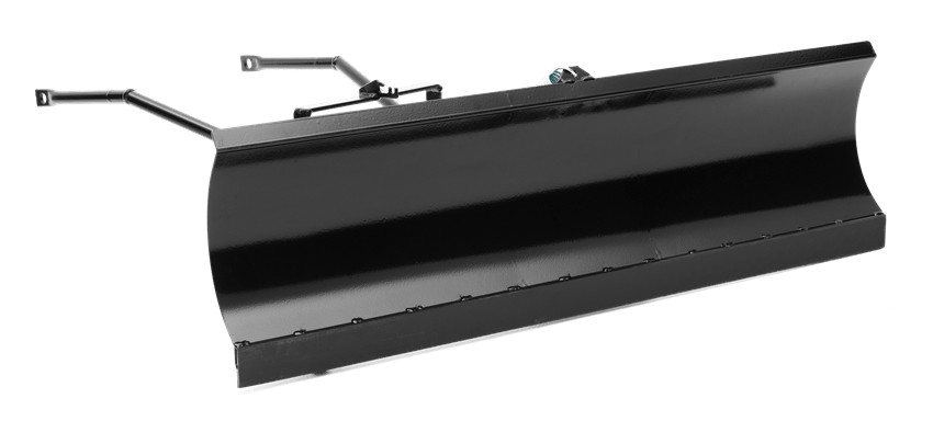 Czarny, metalowy lemiesz do odśnieżania do riderów R112C, R115, R120, z prostą powierzchnią. Ujęcie boczne pokazuje mocowanie. Produkt na jednolitym tle, bez akcesoriów, wymiary nieokreślone.