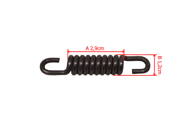 Amortyzator dolny T38 w czarnym kolorze, o długości 2,9 cm i średnicy 1,2 cm, z widocznymi spiralnymi zwojami. Produkt leży na prostym tle, widoczny z boku, z obu końcami w formie haków. Wymiary oznaczone na zdjęciu.