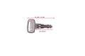 Kluczyk do stacyjki Ridera P525 D Husqvarna, metalowy, na jasnym tle. Frontalne ujęcie, wymiar 41 mm x 28 mm. Wyraźne ząbkowanie, okrągłe wycięcie na końcu, przycisk z fakturowaniem.
