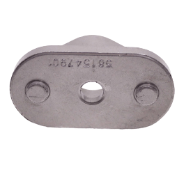 Metaliczny adapter noża do kosiarki, owalny, matowy, z otworem i dwoma mocowaniami. Na białym tle. Pasuje do Husqvarna LC 153, Partner P53-550, McCulloch M51, M53.